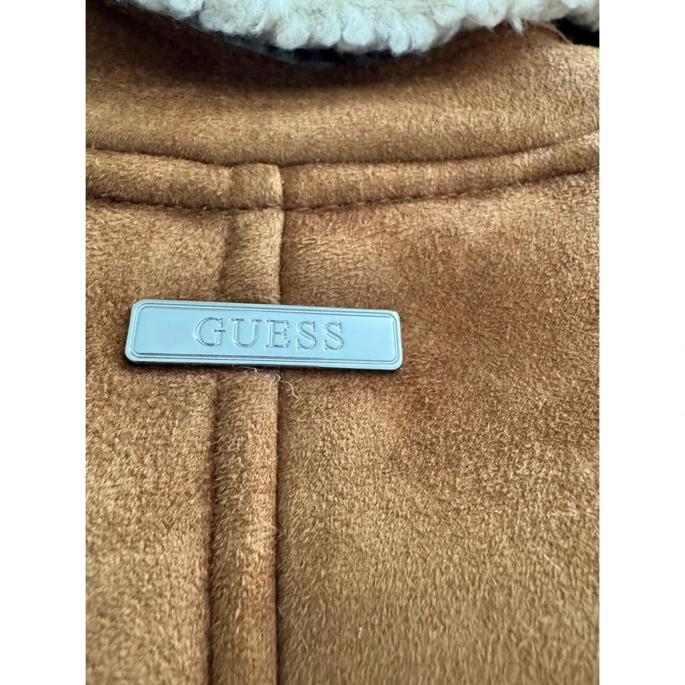 Guess Mens Faux Suede Sherpa Lined Double Breasted Coat Cognac XL 119RS218